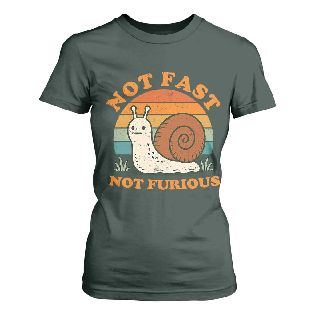 Funny Snail Introvert Slow Living T Shirt For Women Not Fast Not Furious Retro Sunset