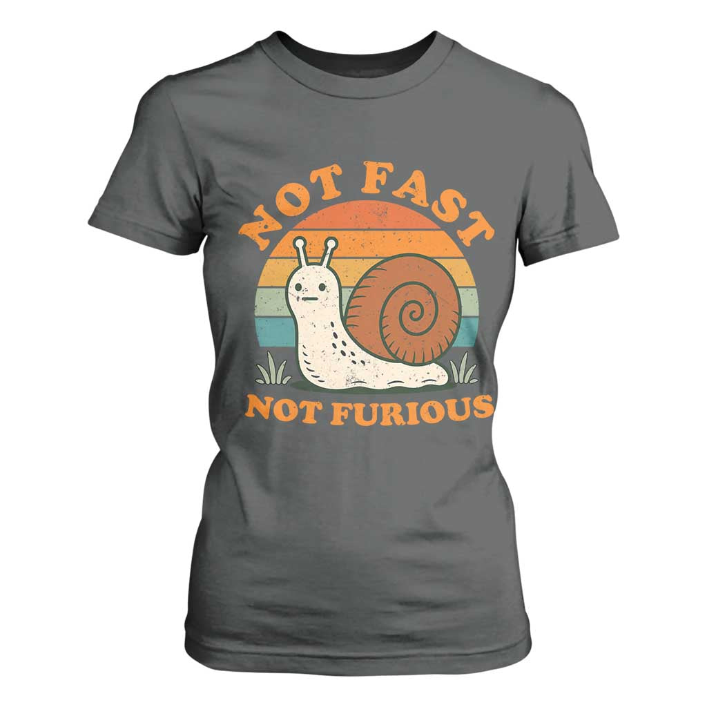 Funny Snail Introvert Slow Living T Shirt For Women Not Fast Not Furious Retro Sunset