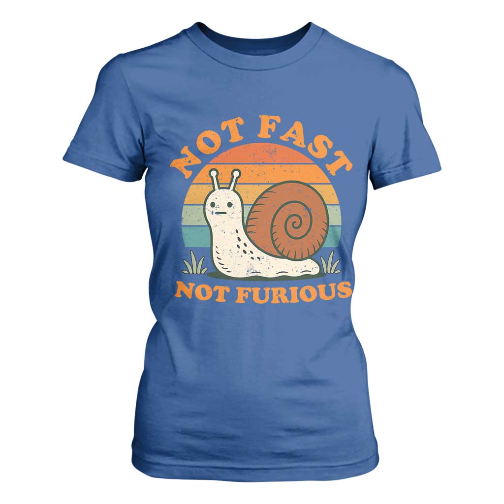 Funny Snail Introvert Slow Living T Shirt For Women Not Fast Not Furious Retro Sunset