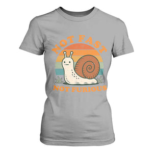 Funny Snail Introvert Slow Living T Shirt For Women Not Fast Not Furious Retro Sunset