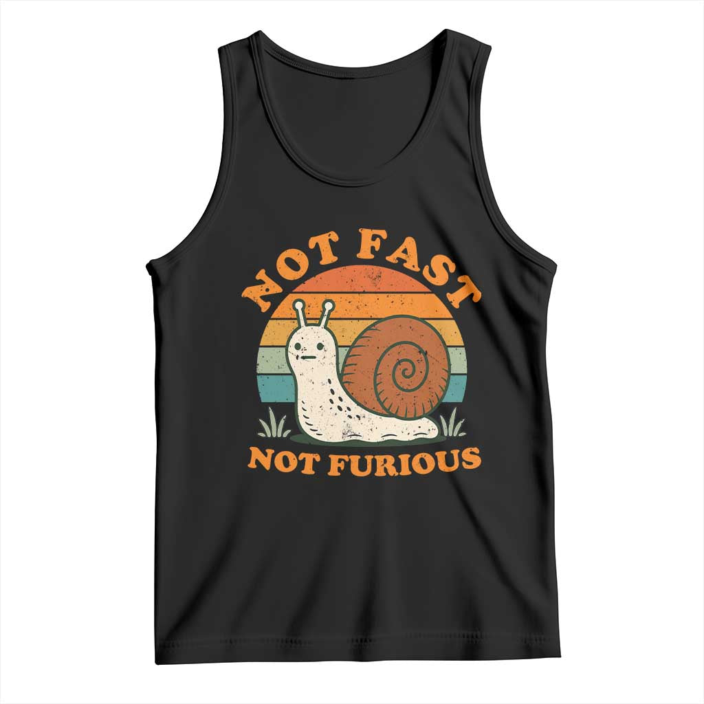 Funny Snail Introvert Slow Living Tank Top Not Fast Not Furious Retro Sunset TS02 Black Print Your Wear