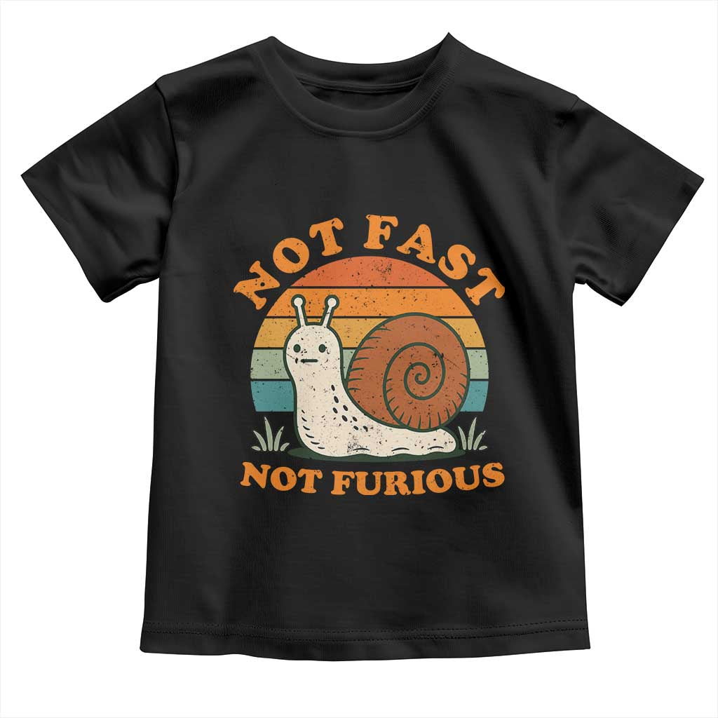 Funny Snail Introvert Slow Living Toddler T Shirt Not Fast Not Furious Retro Sunset TS02 Black Print Your Wear