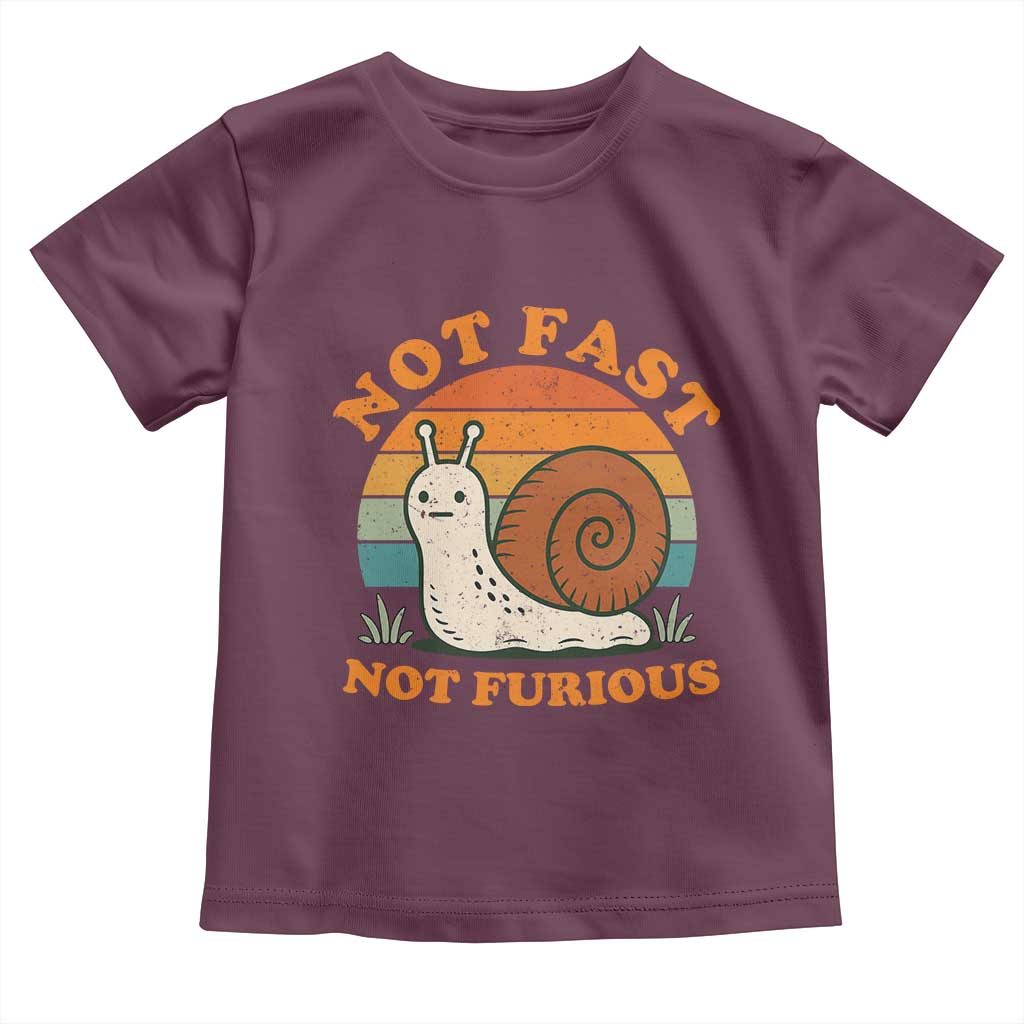 Funny Snail Introvert Slow Living Toddler T Shirt Not Fast Not Furious Retro Sunset