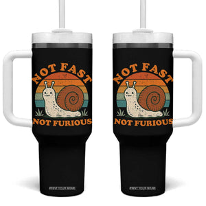 Funny Snail Introvert Slow Living Tumbler With Handle Not Fast Not Furious Retro Sunset