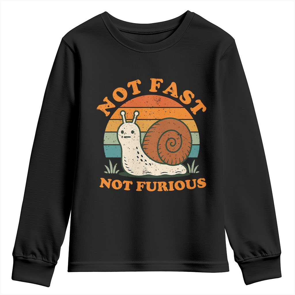 Funny Snail Introvert Slow Living Youth Sweatshirt Not Fast Not Furious Retro Sunset TS02 Black Print Your Wear