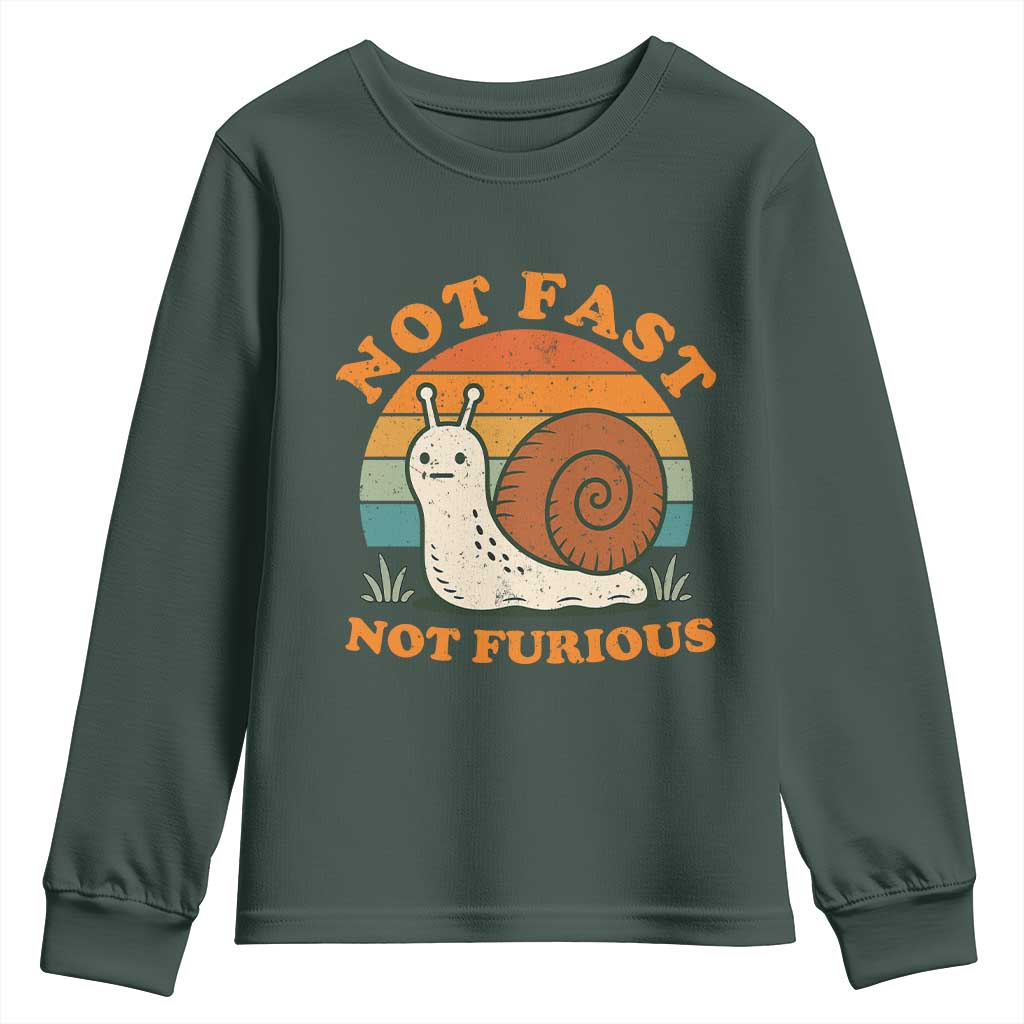 Funny Snail Introvert Slow Living Youth Sweatshirt Not Fast Not Furious Retro Sunset