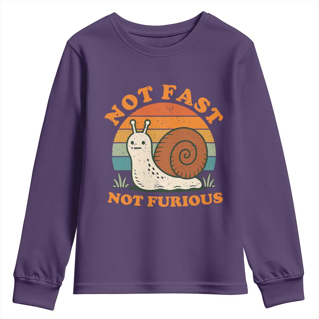 Funny Snail Introvert Slow Living Youth Sweatshirt Not Fast Not Furious Retro Sunset