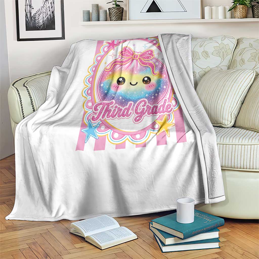 Kawaii Third Grade Glitter Dumpling Printed Graphic Throw Blanket Cute First Day Back To School for Students Teachers