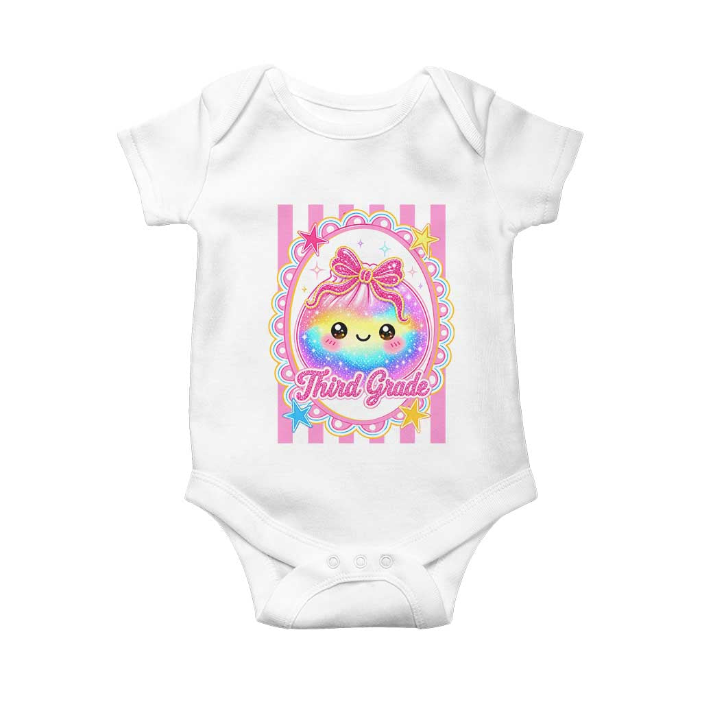 Kawaii Third Grade Glitter Dumpling Printed Graphic Baby Onesie Cute First Day Back To School for Students Teachers TS02 White Print Your Wear