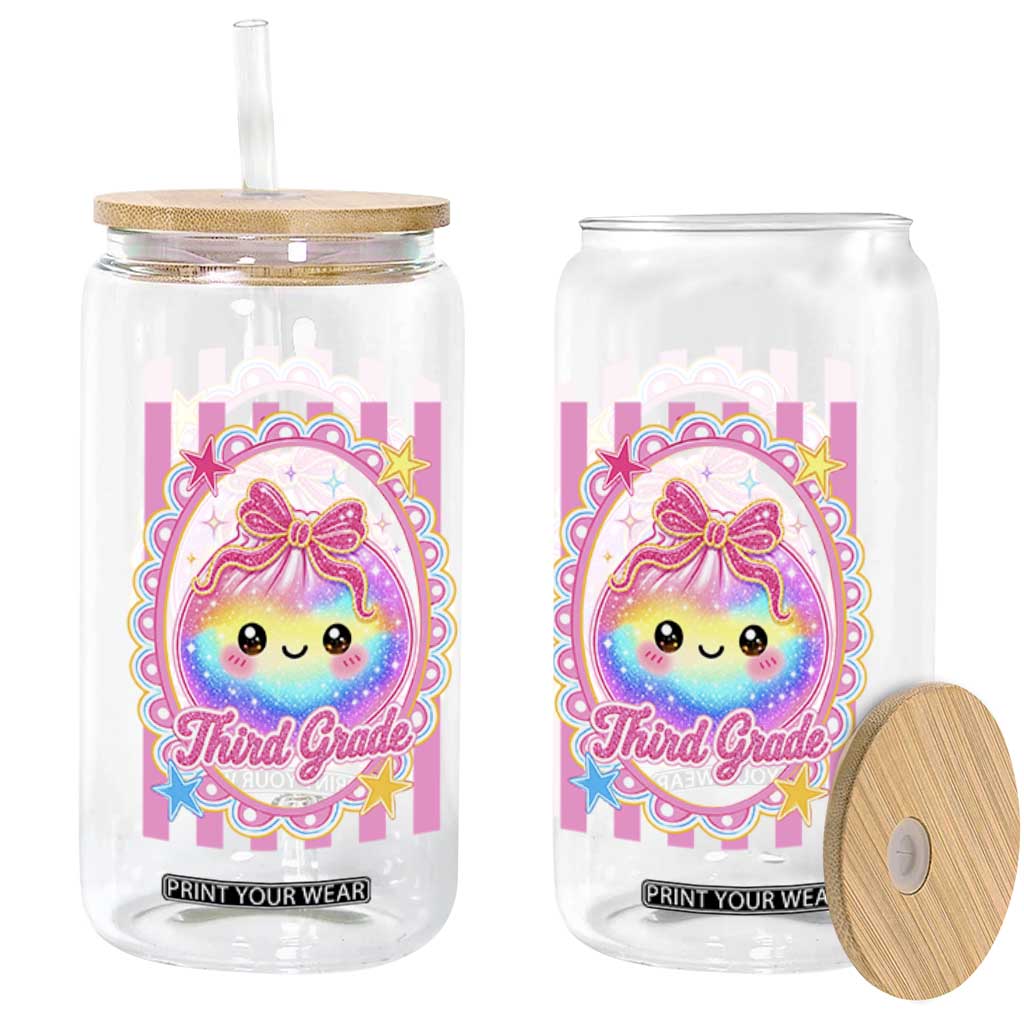 Kawaii Third Grade Glitter Dumpling Printed Graphic Glass Can Cute First Day Back To School for Students Teachers