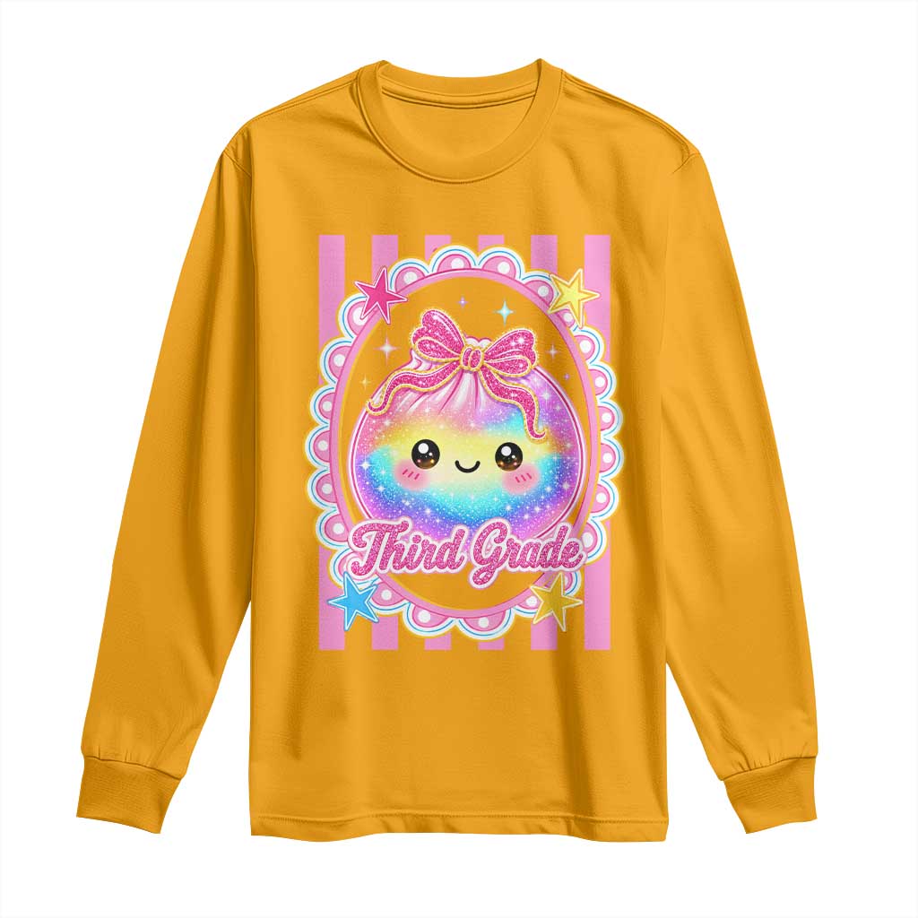 Kawaii Third Grade Glitter Dumpling Printed Graphic Long Sleeve Shirt Cute First Day Back To School for Students Teachers