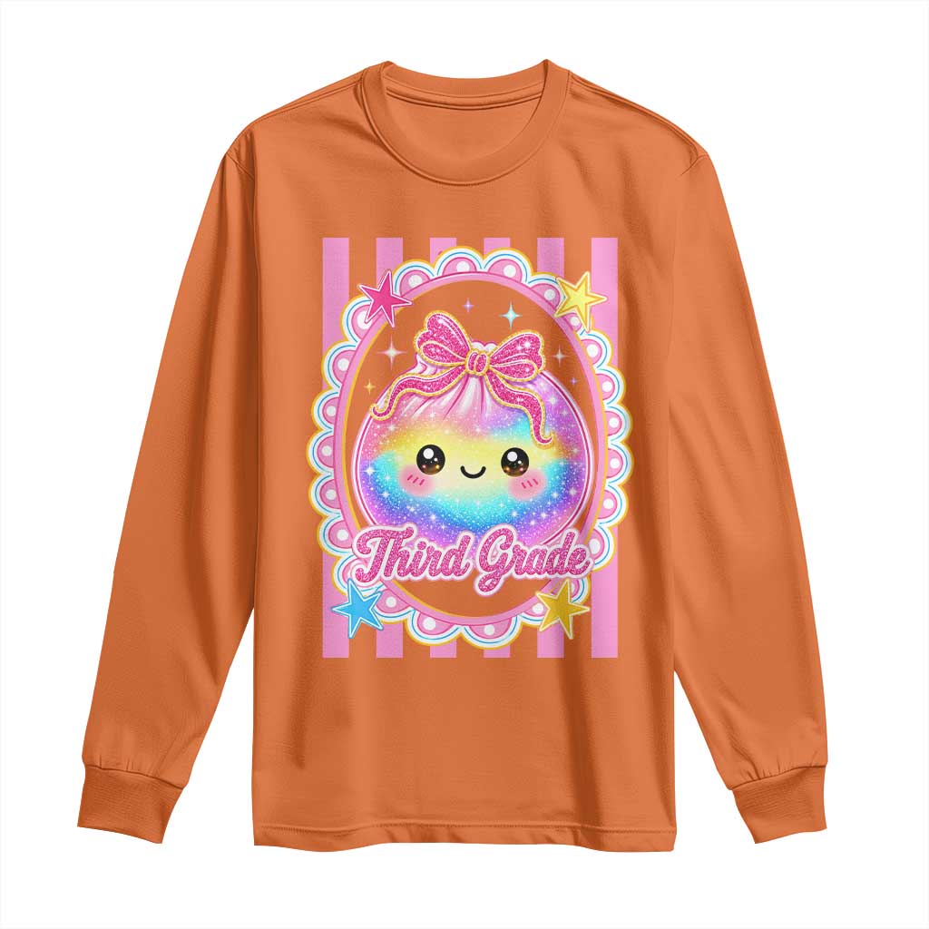 Kawaii Third Grade Glitter Dumpling Printed Graphic Long Sleeve Shirt Cute First Day Back To School for Students Teachers