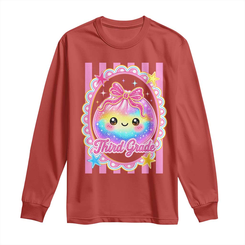 Kawaii Third Grade Glitter Dumpling Printed Graphic Long Sleeve Shirt Cute First Day Back To School for Students Teachers