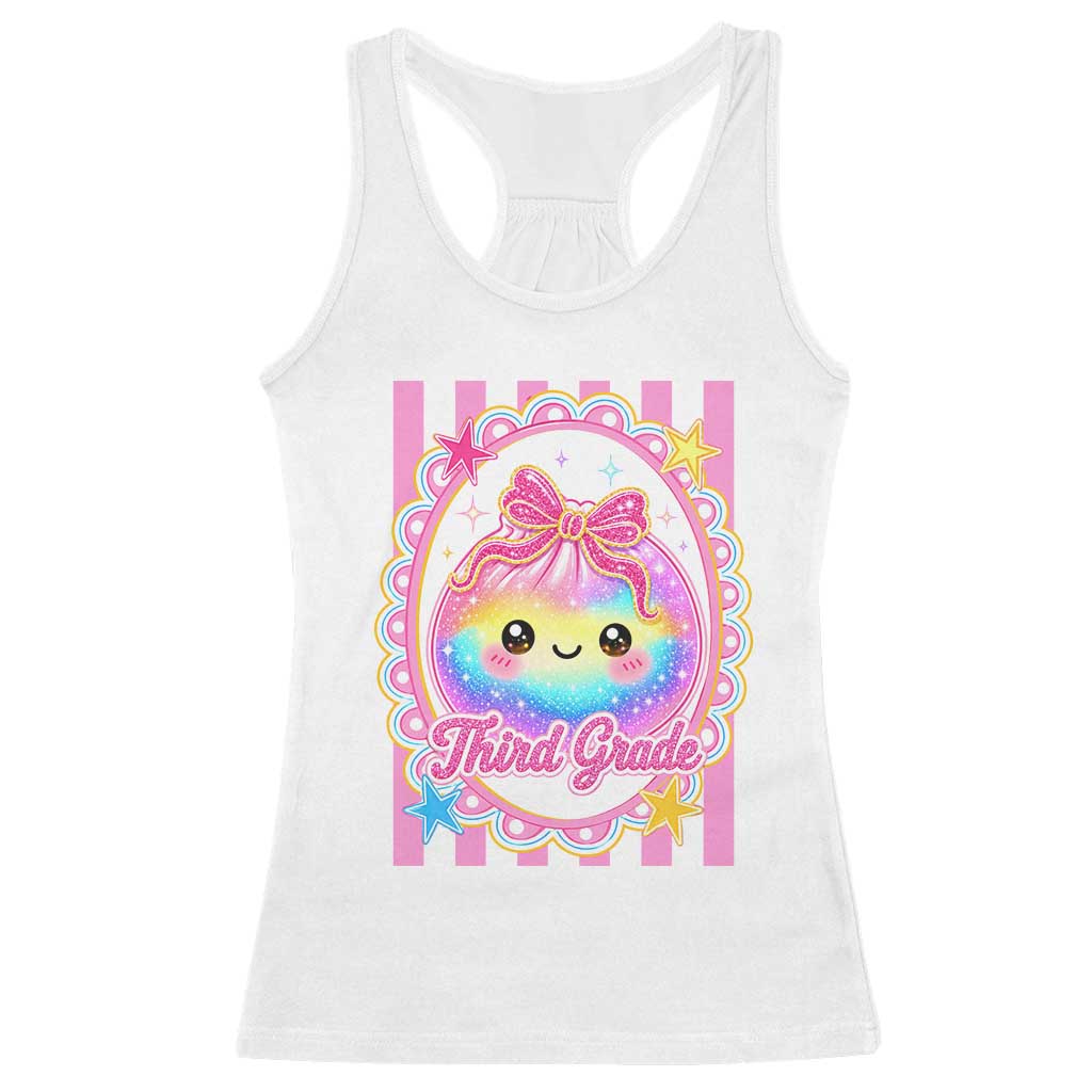 Kawaii Third Grade Glitter Dumpling Printed Graphic Racerback Tank Top Cute First Day Back To School for Students Teachers TS02 White Print Your Wear
