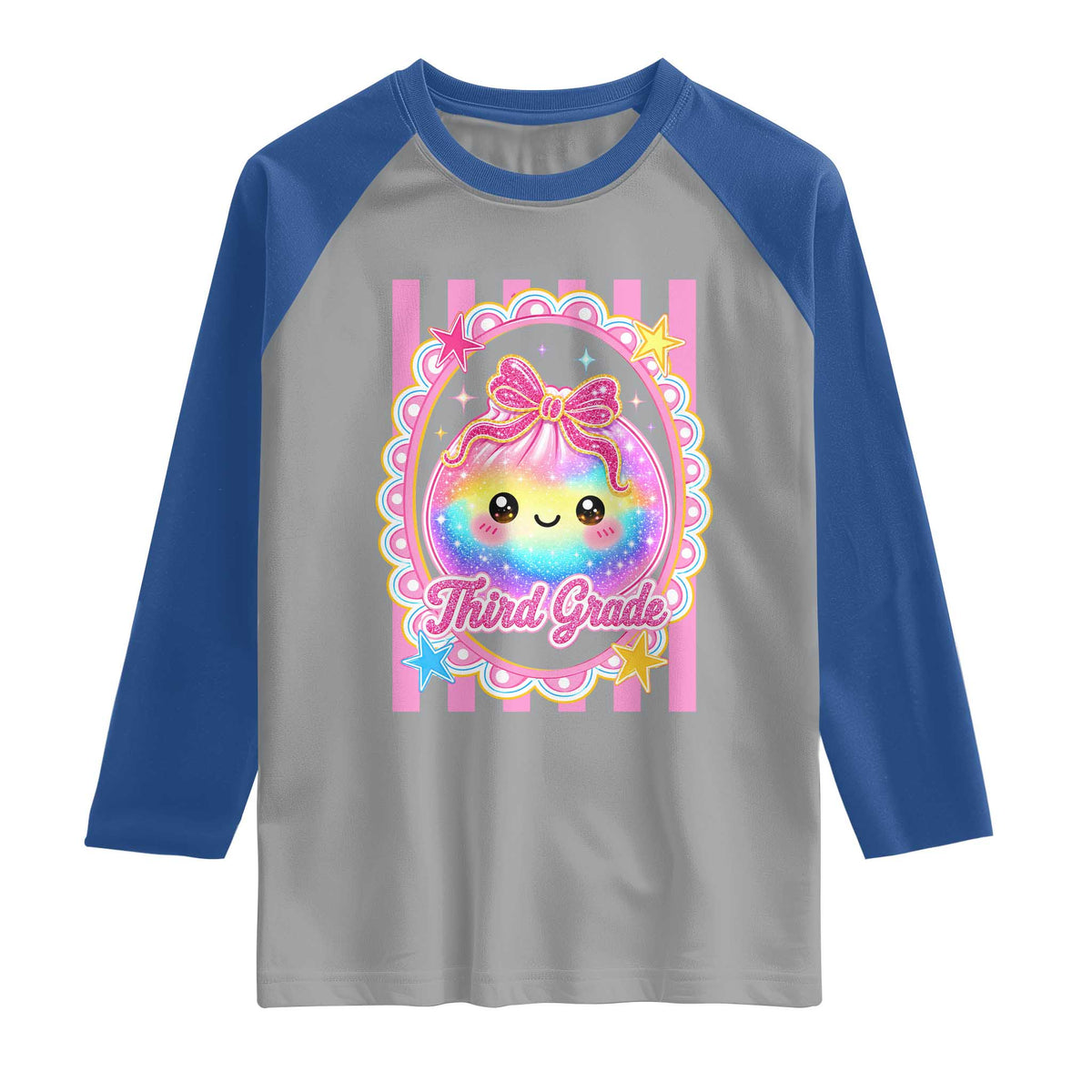Kawaii Third Grade Glitter Dumpling Printed Graphic Raglan Shirt Cute First Day Back To School for Students Teachers