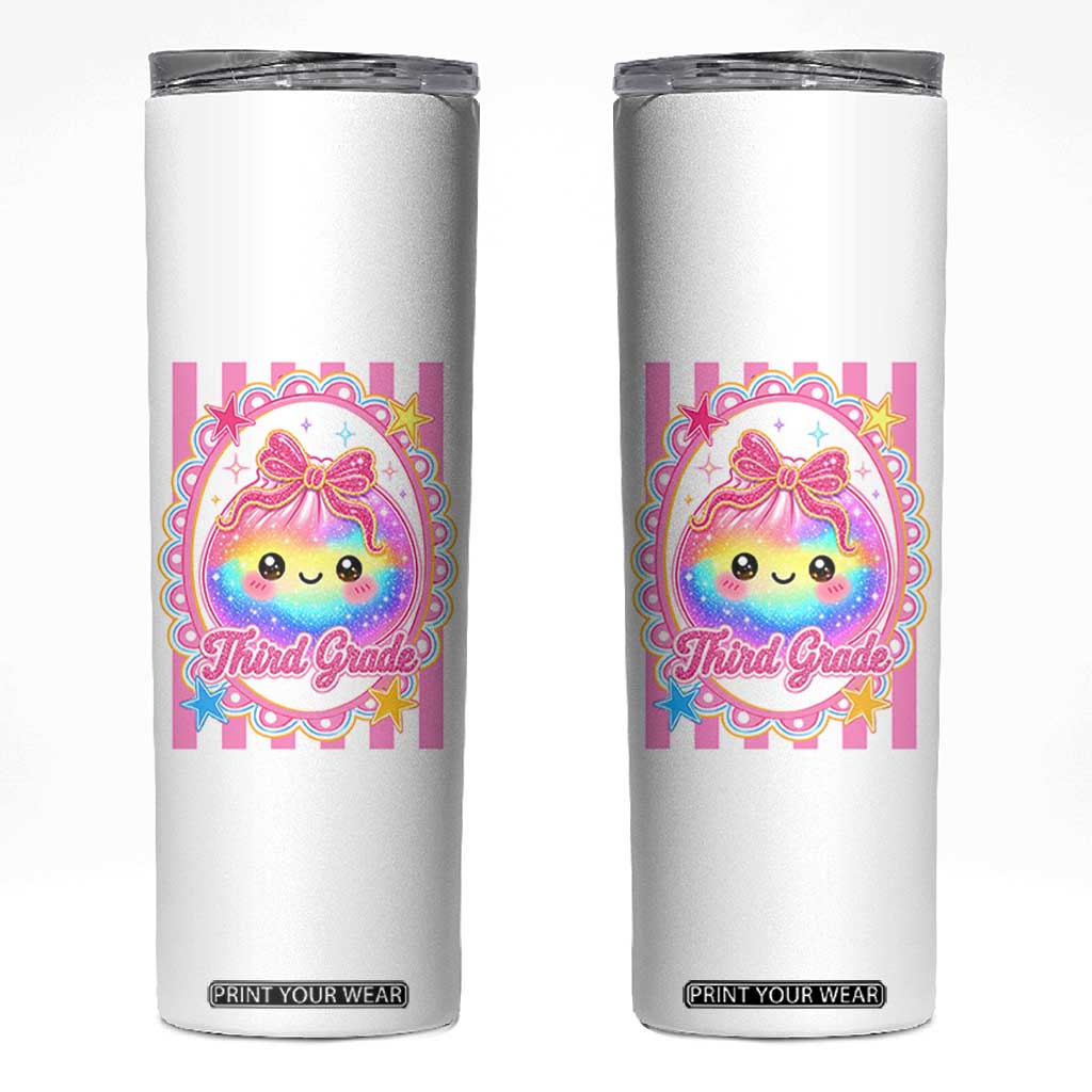 Kawaii Third Grade Glitter Dumpling Printed Graphic Skinny Tumbler Cute First Day Back To School for Students Teachers TS02 White Print Your Wear