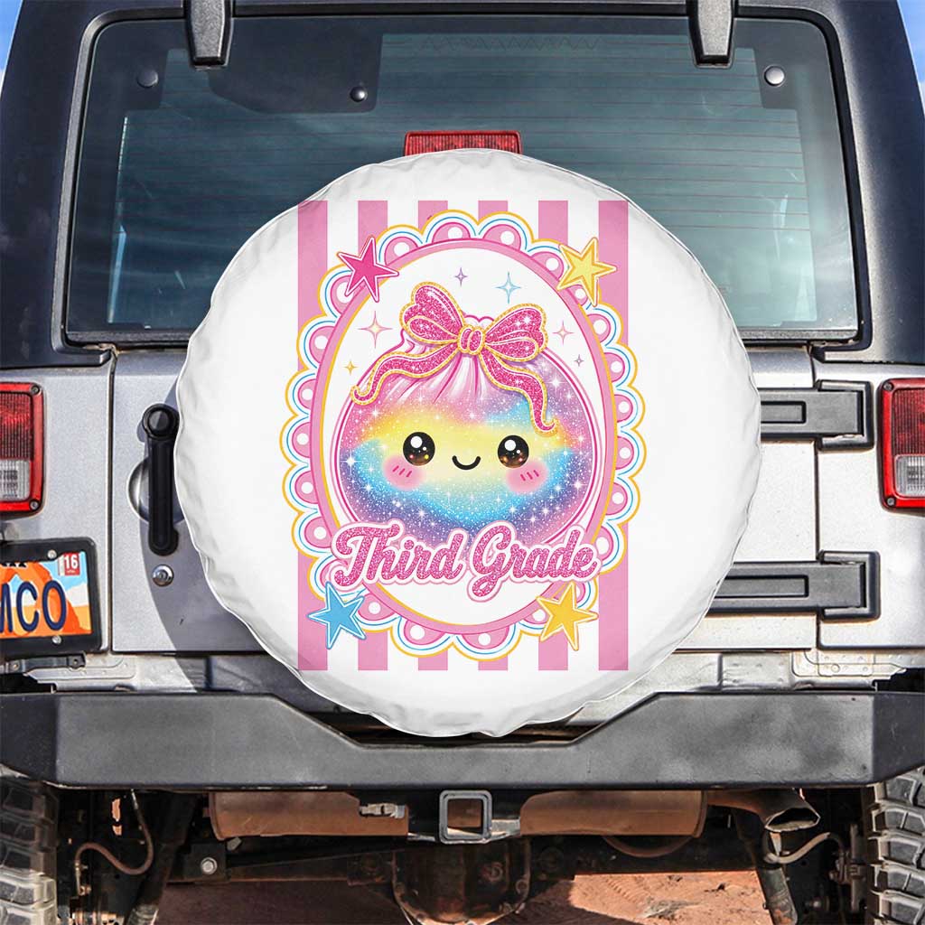Kawaii Third Grade Glitter Dumpling Printed Graphic Spare Tire Cover Cute First Day Back To School for Students Teachers TS02 No hole White Print Your Wear