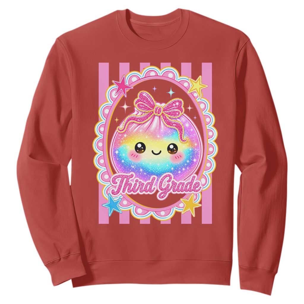 Kawaii Third Grade Glitter Dumpling Printed Graphic Sweatshirt Cute First Day Back To School for Students Teachers