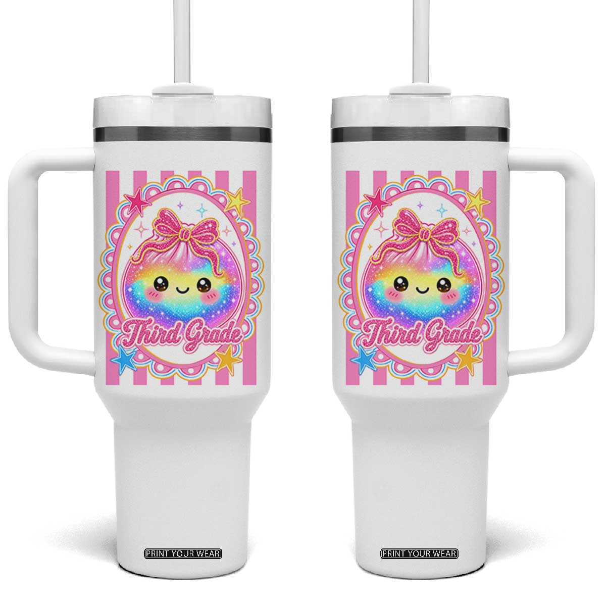 Kawaii Third Grade Glitter Dumpling Printed Graphic Tumbler With Handle Cute First Day Back To School for Students Teachers
