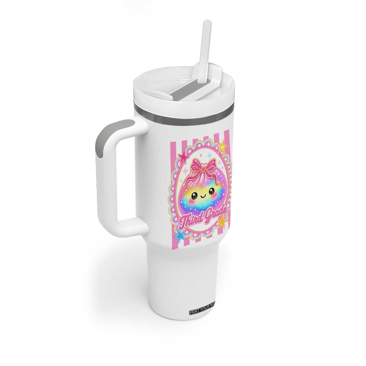 Kawaii Third Grade Glitter Dumpling Printed Graphic Tumbler With Handle Cute First Day Back To School for Students Teachers