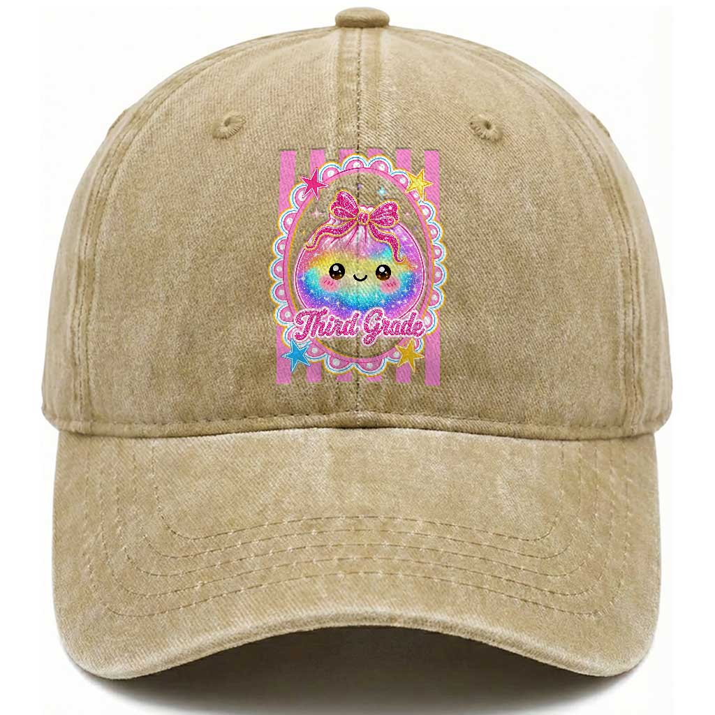 Kawaii Third Grade Glitter Dumpling Printed Graphic Washed Cotton Baseball Cap Cute First Day Back To School for Students Teachers TS02 Print Your Wear