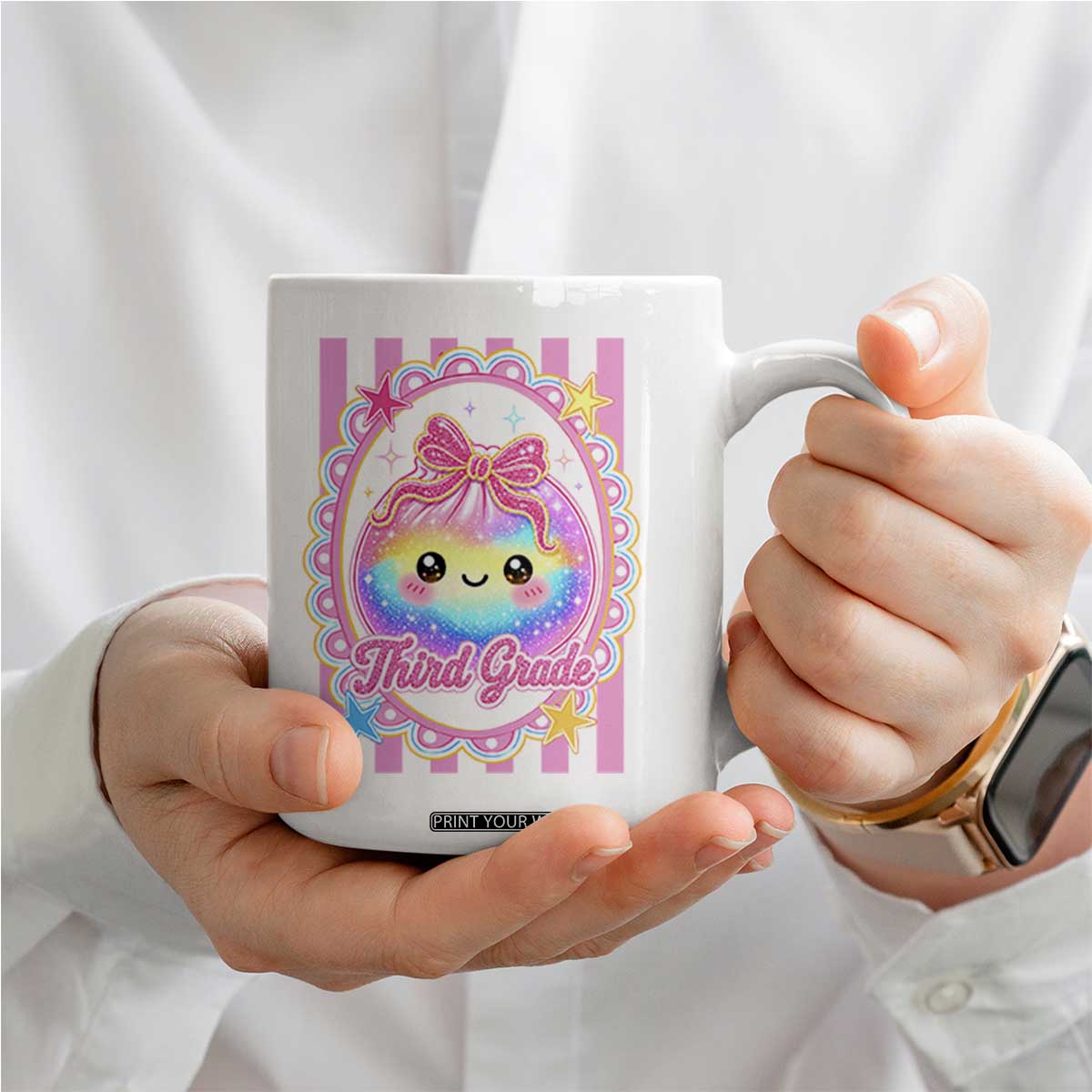 Kawaii Third Grade Glitter Dumpling Printed Graphic Coffee Mug Cute First Day Back To School for Students Teachers