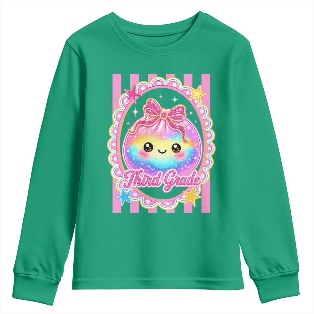 Kawaii Third Grade Glitter Dumpling Printed Graphic Youth Sweatshirt Cute First Day Back To School for Students Teachers