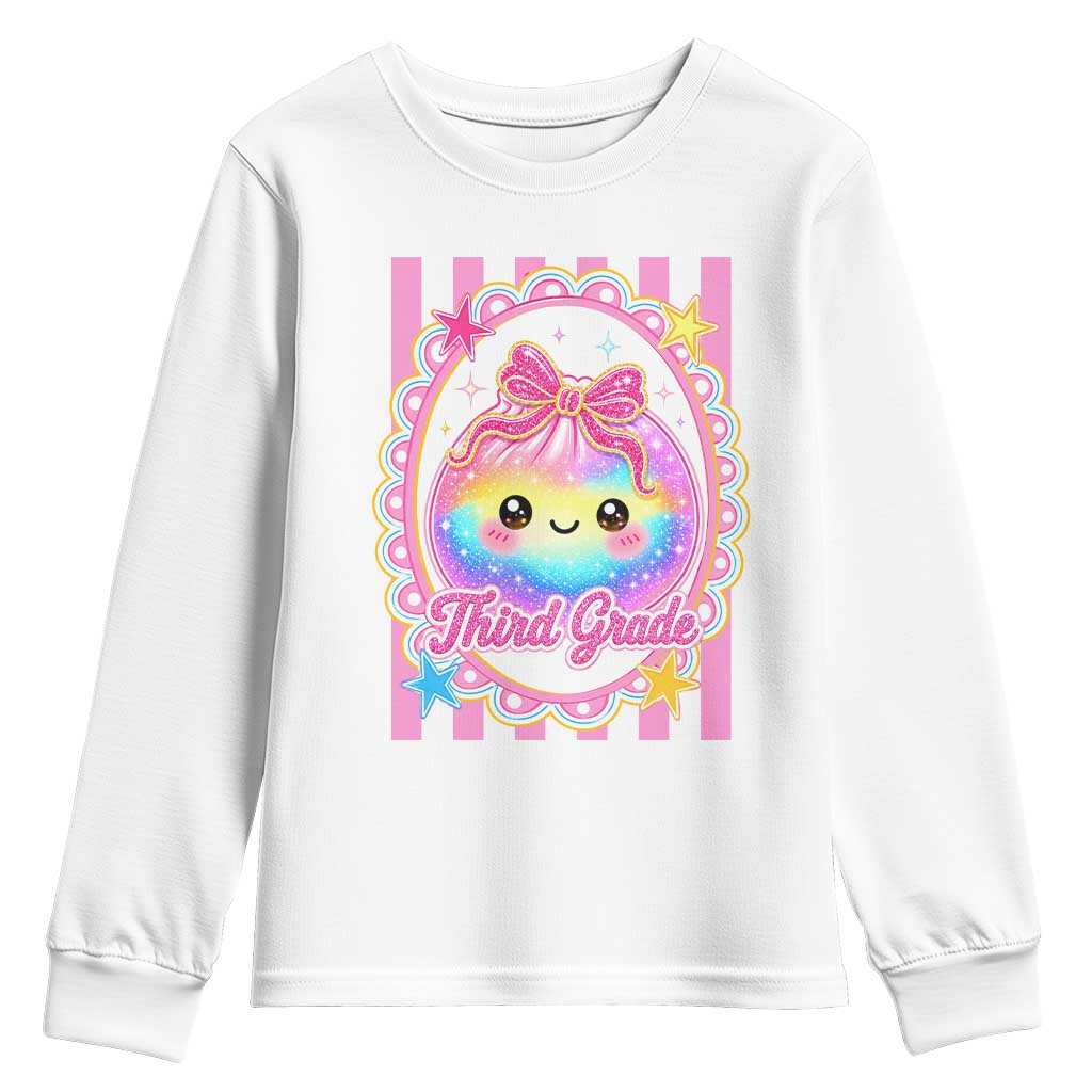 Kawaii Third Grade Glitter Dumpling Printed Graphic Youth Sweatshirt Cute First Day Back To School for Students Teachers TS02 White Print Your Wear