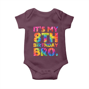 It is My 8th Birthday Bro Printed Tie Dye Graphic Baby Onesie 8 Years Old Bday Party Retro Hippie Rainbow