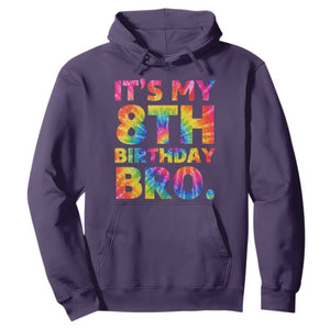 It is My 8th Birthday Bro Printed Tie Dye Graphic Hoodie 8 Years Old Bday Party Retro Hippie Rainbow
