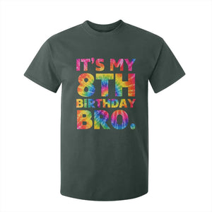 It is My 8th Birthday Bro Printed Tie Dye Graphic T Shirt For Kid 8 Years Old Bday Party Retro Hippie Rainbow