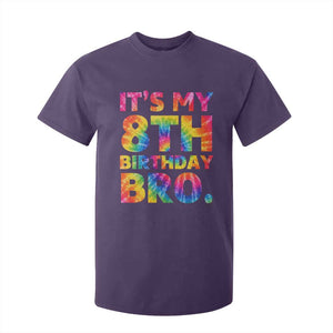 It is My 8th Birthday Bro Printed Tie Dye Graphic T Shirt For Kid 8 Years Old Bday Party Retro Hippie Rainbow