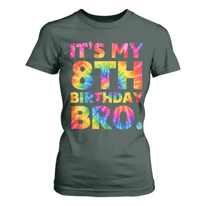 It is My 8th Birthday Bro Printed Tie Dye Graphic T Shirt For Women 8 Years Old Bday Party Retro Hippie Rainbow