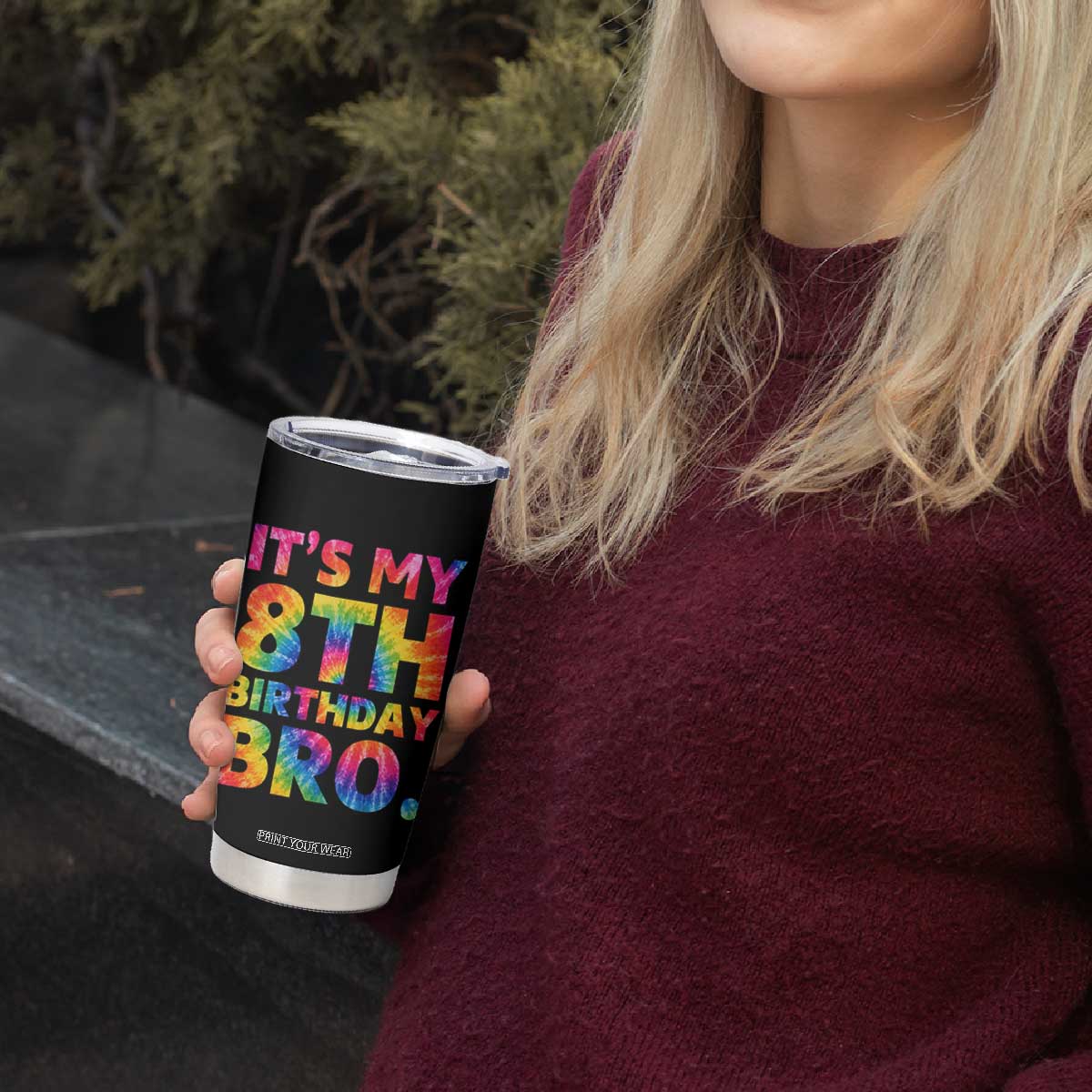 It is My 8th Birthday Bro Printed Tie Dye Graphic Tumbler Cup 8 Years Old Bday Party Retro Hippie Rainbow