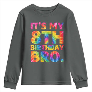 It is My 8th Birthday Bro Printed Tie Dye Graphic Youth Sweatshirt 8 Years Old Bday Party Retro Hippie Rainbow
