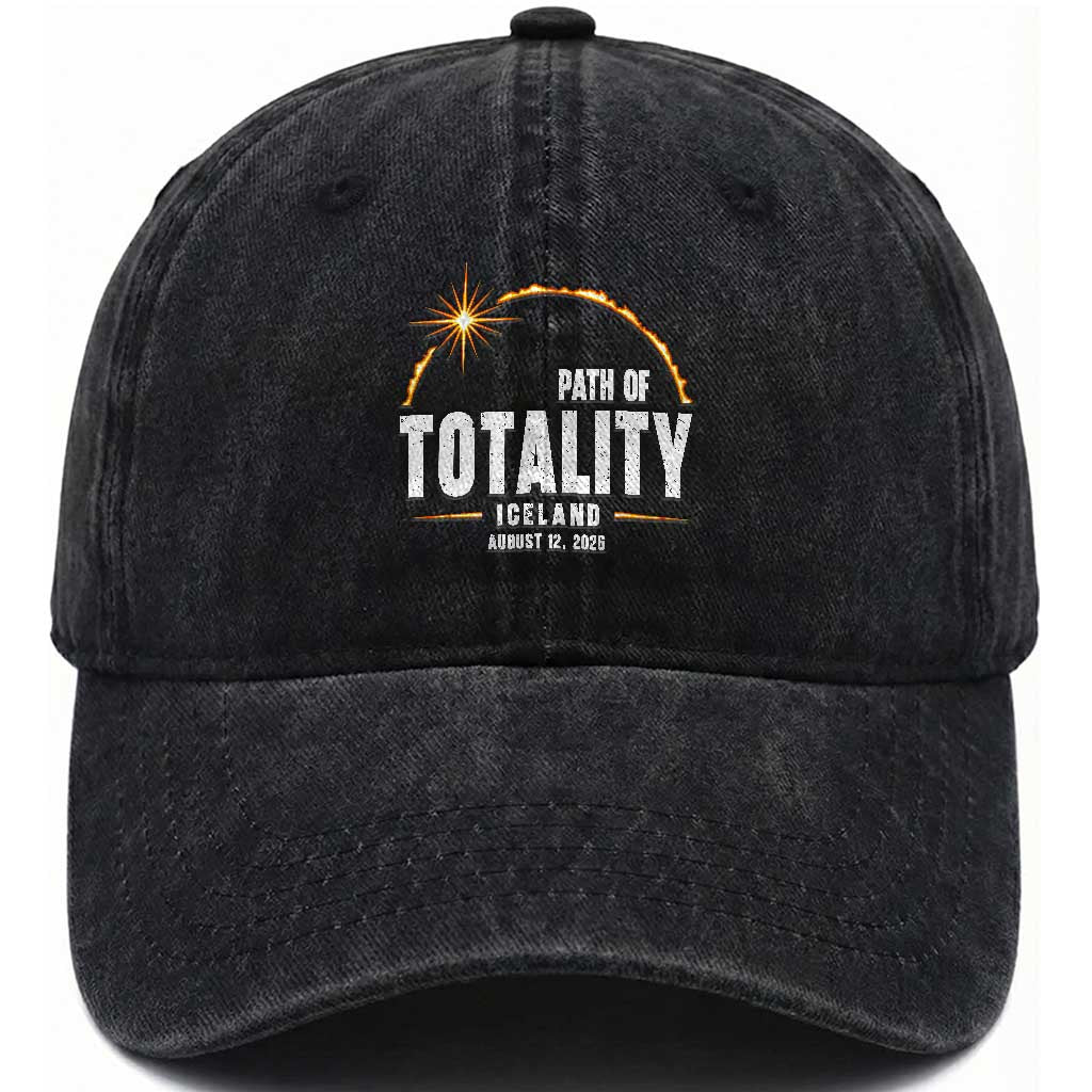 Path of Totality Iceland August 12 2026 Washed Cotton Baseball Cap Total Solar Eclipse Astronomy Travel Gift TS02 Print Your Wear