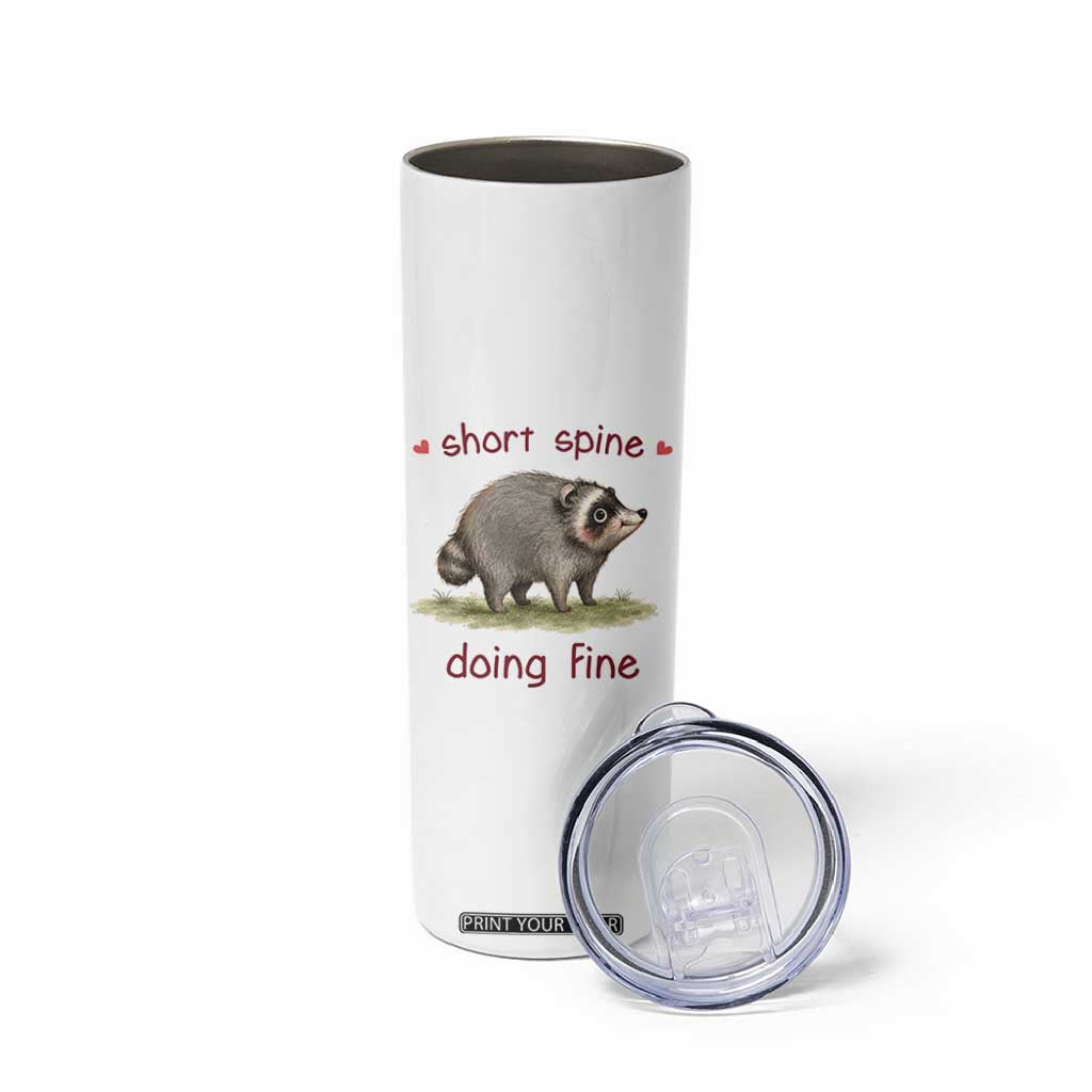Cute Watercolor Jimothy the Raccoon Inspirational Skinny Tumbler Short Spine Doing Fine Viral Seattle Trash Panda Supporter