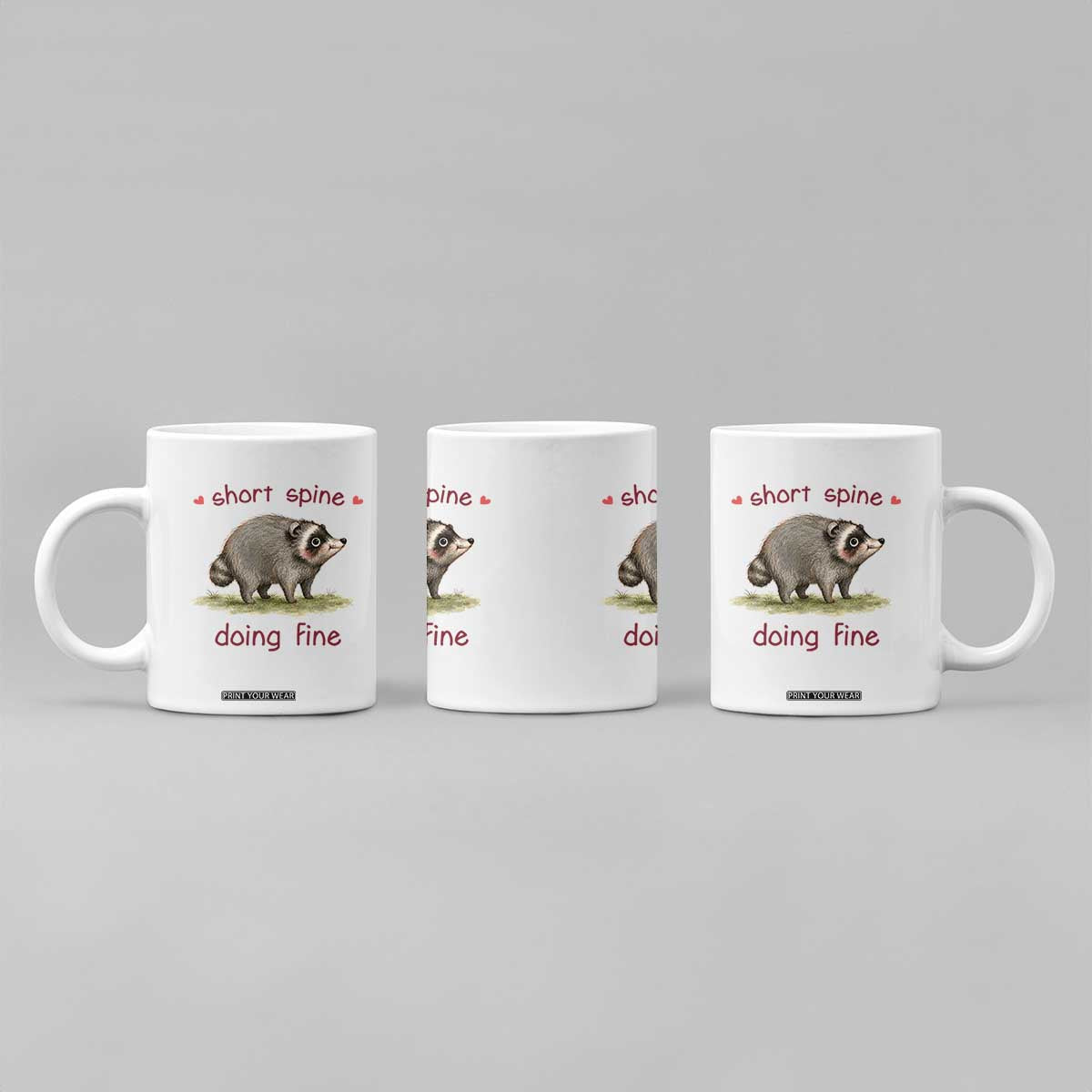 Cute Watercolor Jimothy the Raccoon Inspirational Coffee Mug Short Spine Doing Fine Viral Seattle Trash Panda Supporter