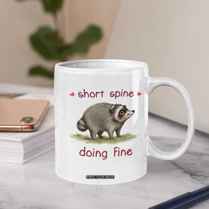 Cute Watercolor Jimothy the Raccoon Inspirational Coffee Mug Short Spine Doing Fine Viral Seattle Trash Panda Supporter