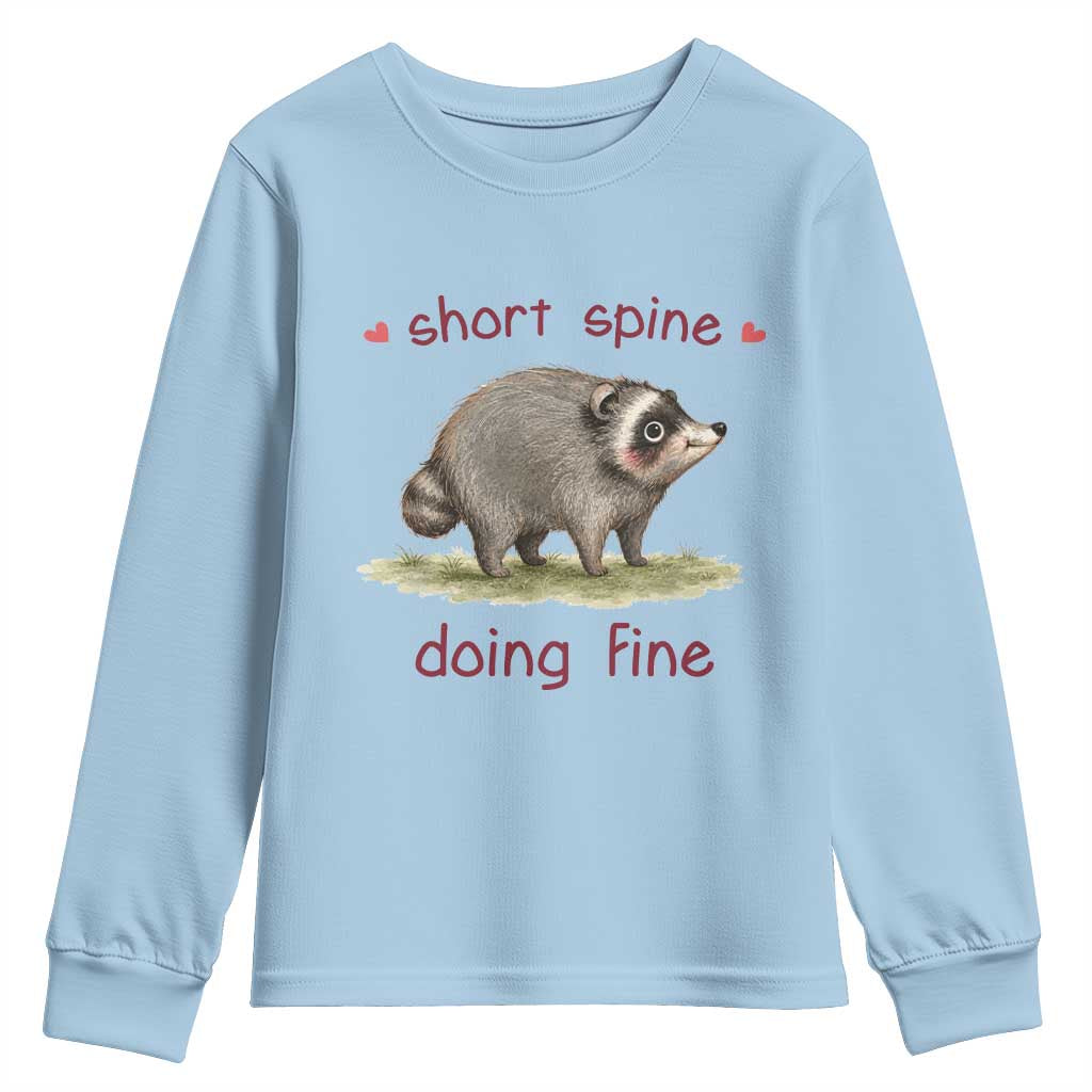 Cute Watercolor Jimothy the Raccoon Inspirational Youth Sweatshirt Short Spine Doing Fine Viral Seattle Trash Panda Supporter