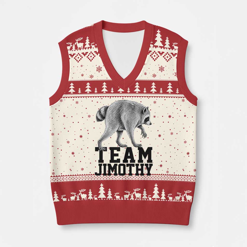 Team Jimothy Viral Seattle Raccoon V-Neck Knit Sweater Vest Vintage Trash Panda Meme Graphic TS02 Beige Red Print Your Wear