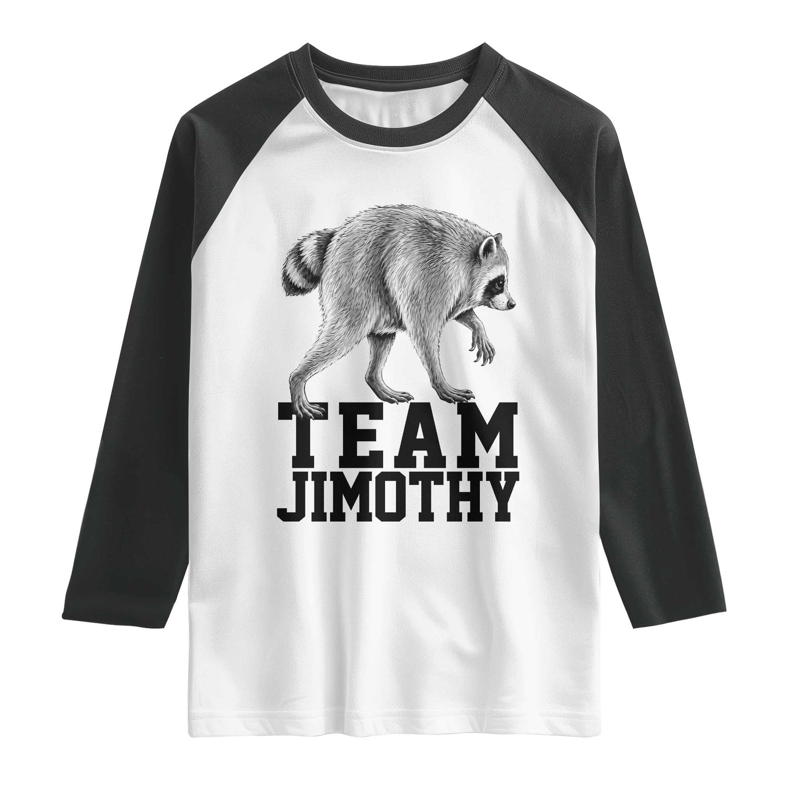 Team Jimothy Viral Seattle Raccoon Raglan Shirt Vintage Trash Panda Meme Graphic TS02 White Black Print Your Wear