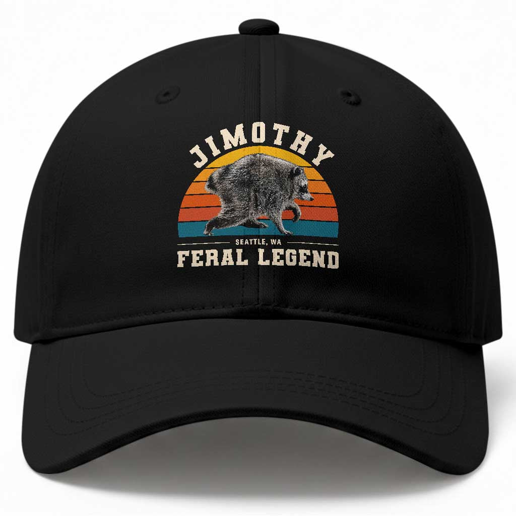 Jimothy from Seattle WA Feral Legend Raccoon Baseball Cap Viral Trash Panda Vintage Sunset Arch Graphic TS02 Print Your Wear