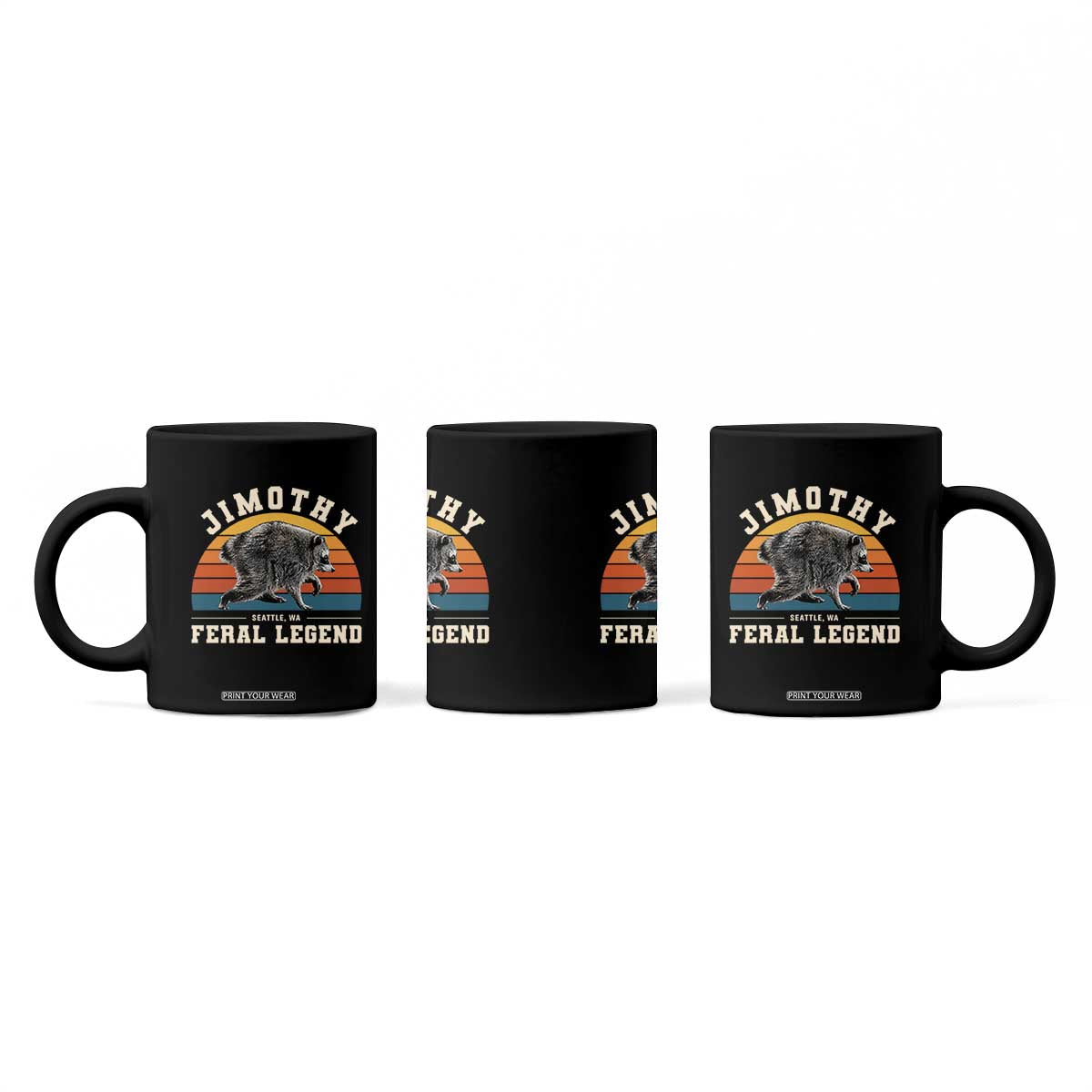 Jimothy from Seattle WA Feral Legend Raccoon Coffee Mug Viral Trash Panda Vintage Sunset Arch Graphic