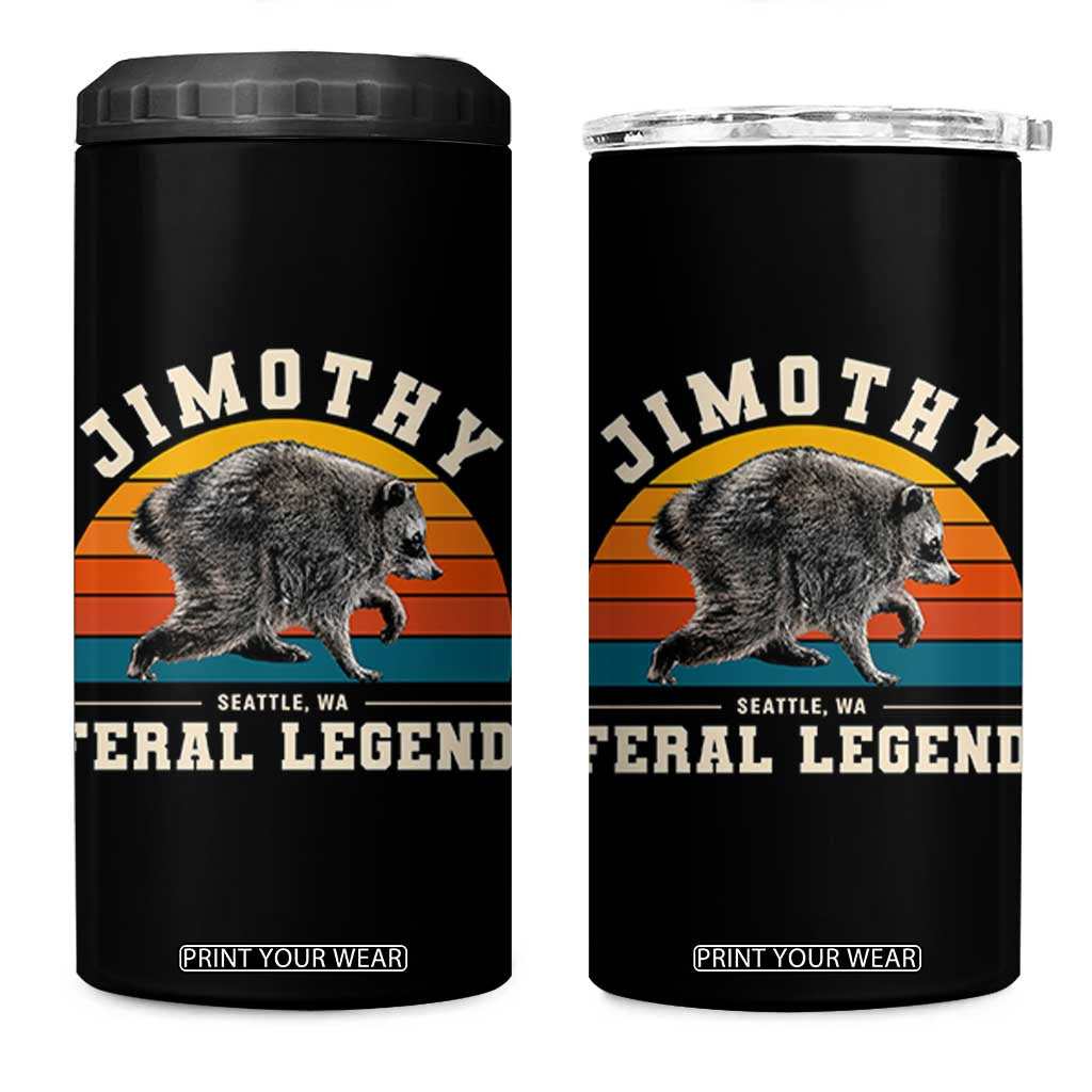 Jimothy from Seattle WA Feral Legend Raccoon 4 in 1 Can Cooler Tumbler Viral Trash Panda Vintage Sunset Arch Graphic