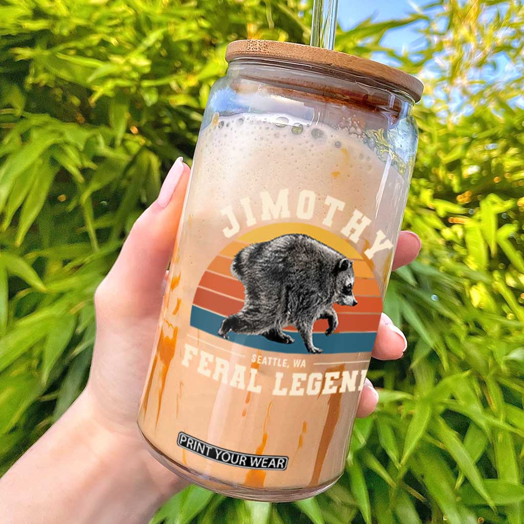 Jimothy from Seattle WA Feral Legend Raccoon Glass Can Viral Trash Panda Vintage Sunset Arch Graphic TS02 Black Print Your Wear
