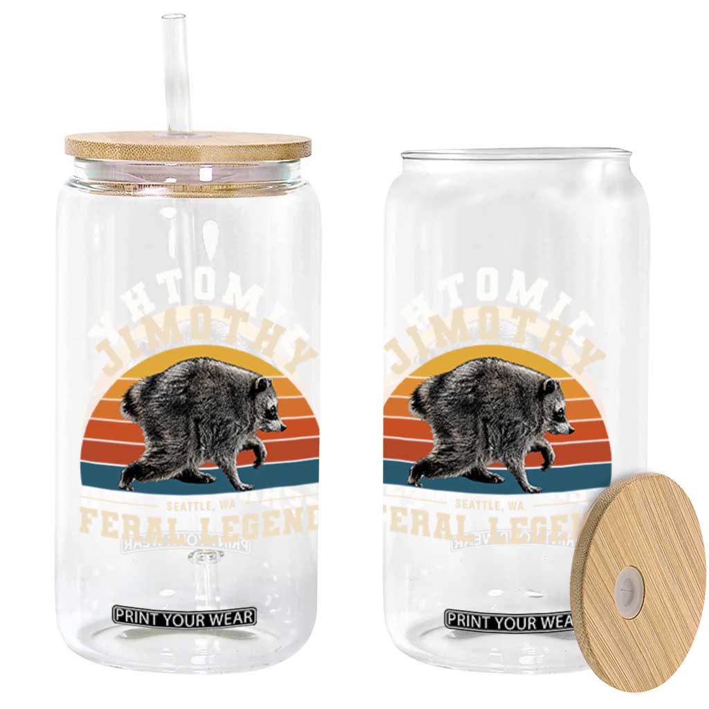 Jimothy from Seattle WA Feral Legend Raccoon Glass Can Viral Trash Panda Vintage Sunset Arch Graphic