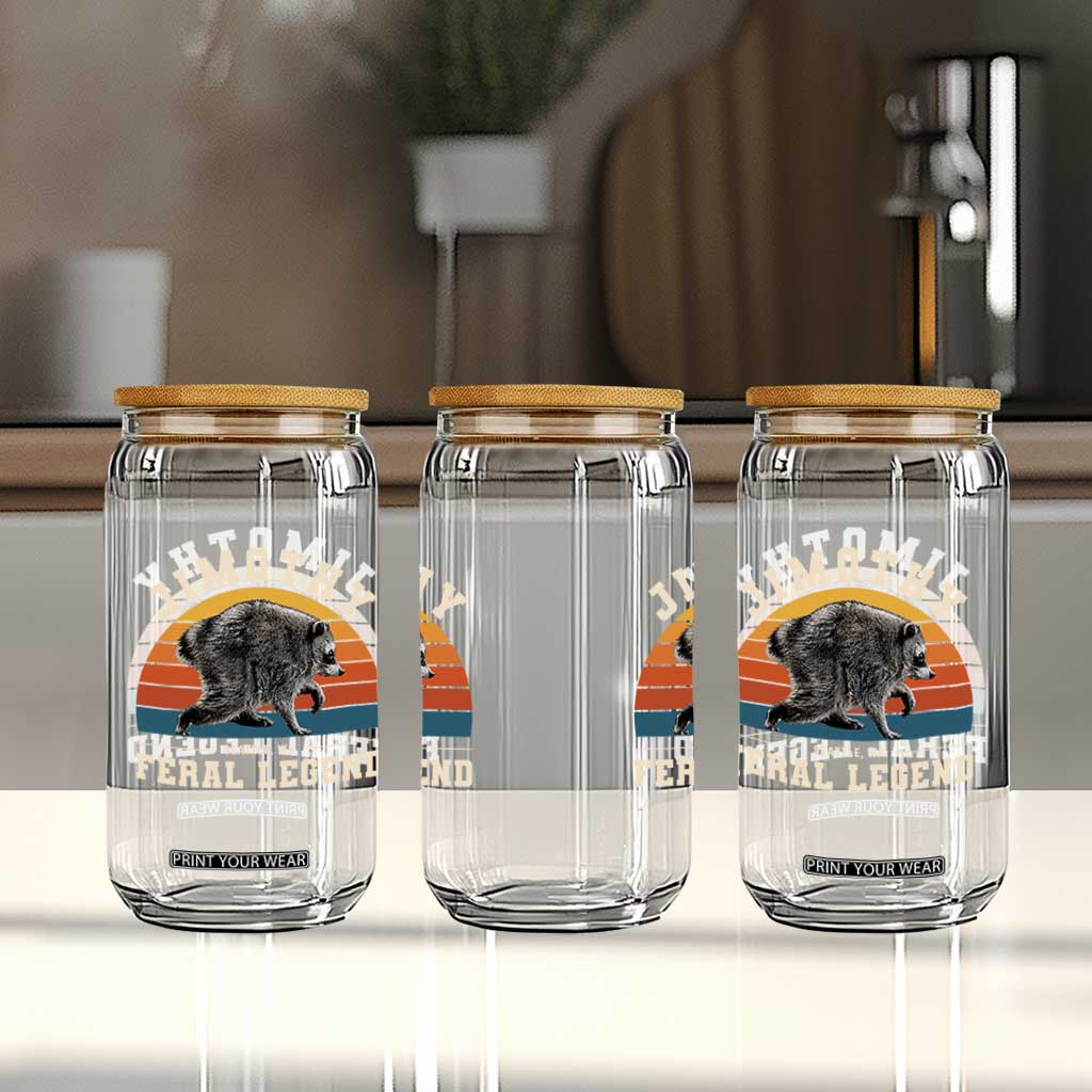 Jimothy from Seattle WA Feral Legend Raccoon Glass Can Viral Trash Panda Vintage Sunset Arch Graphic
