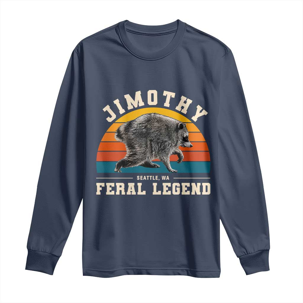 Jimothy from Seattle WA Feral Legend Raccoon Long Sleeve Shirt Viral Trash Panda Vintage Sunset Arch Graphic TS02 Navy Print Your Wear