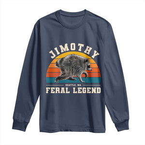 Jimothy from Seattle WA Feral Legend Raccoon Long Sleeve Shirt Viral Trash Panda Vintage Sunset Arch Graphic TS02 Navy Print Your Wear